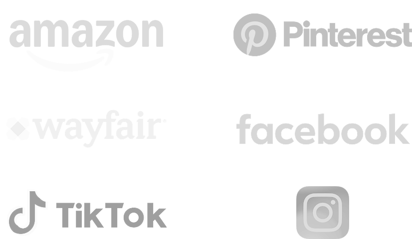 Platform logos - Amazon, Wayfair, Pinterest, TikTok, Facebook, Instagram